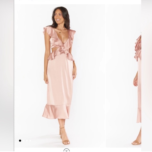 Show Me Your MuMu Zoey Midi Dress Blush Luxe Satin New With Tags Size XL - Picture 12 of 12